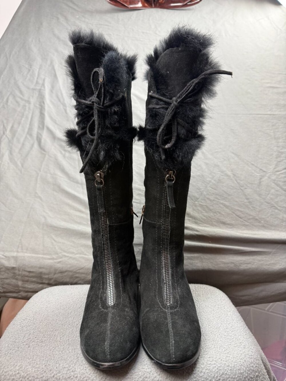 Marcuzzi Fur Trim Suede Winter Boots Black